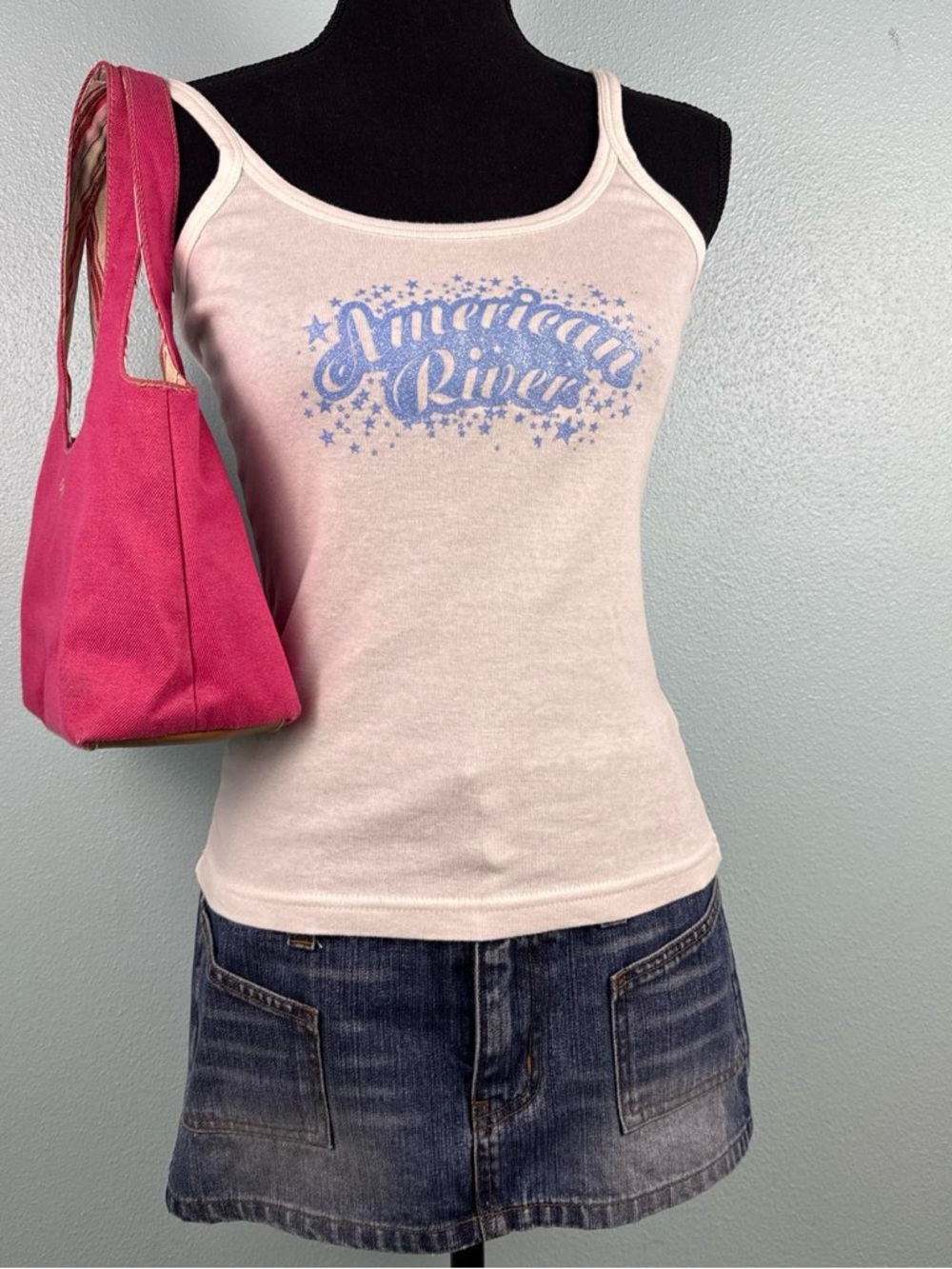 Y2K Vintage Americana Sparkle Graphic Printed Cami Top Women’s Size Medium